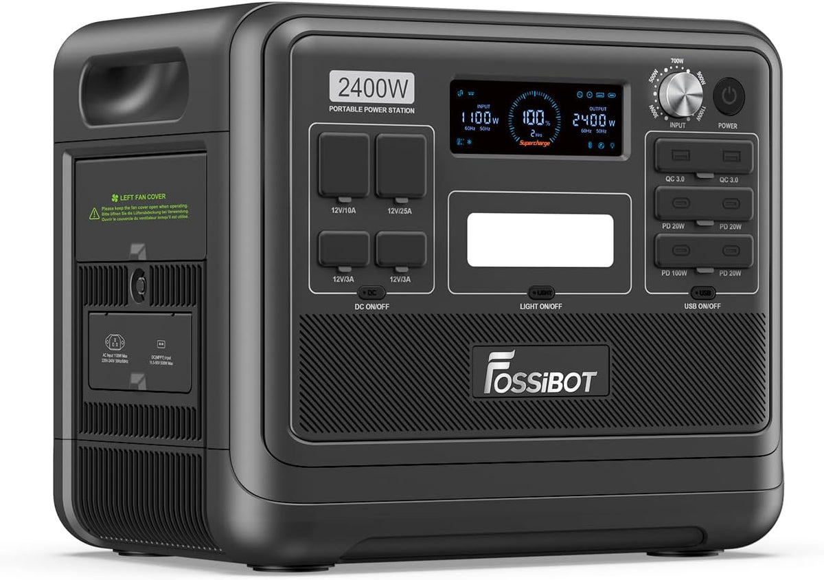 FOSSiBOT groupe électrogène, 2048 Wh, 2400 W, 4800 W, 230 V, Noir/Gris, F2400 Station d'alimentation portable avec LiFePO4