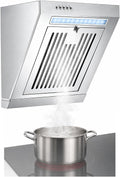 QINPI hotte aspirante, ≤ 65 dB, Noir/Argenté, Compacte Inclinée, Double Filtre Amovible, éclairage LED Et Arrêt Différé W500 mm