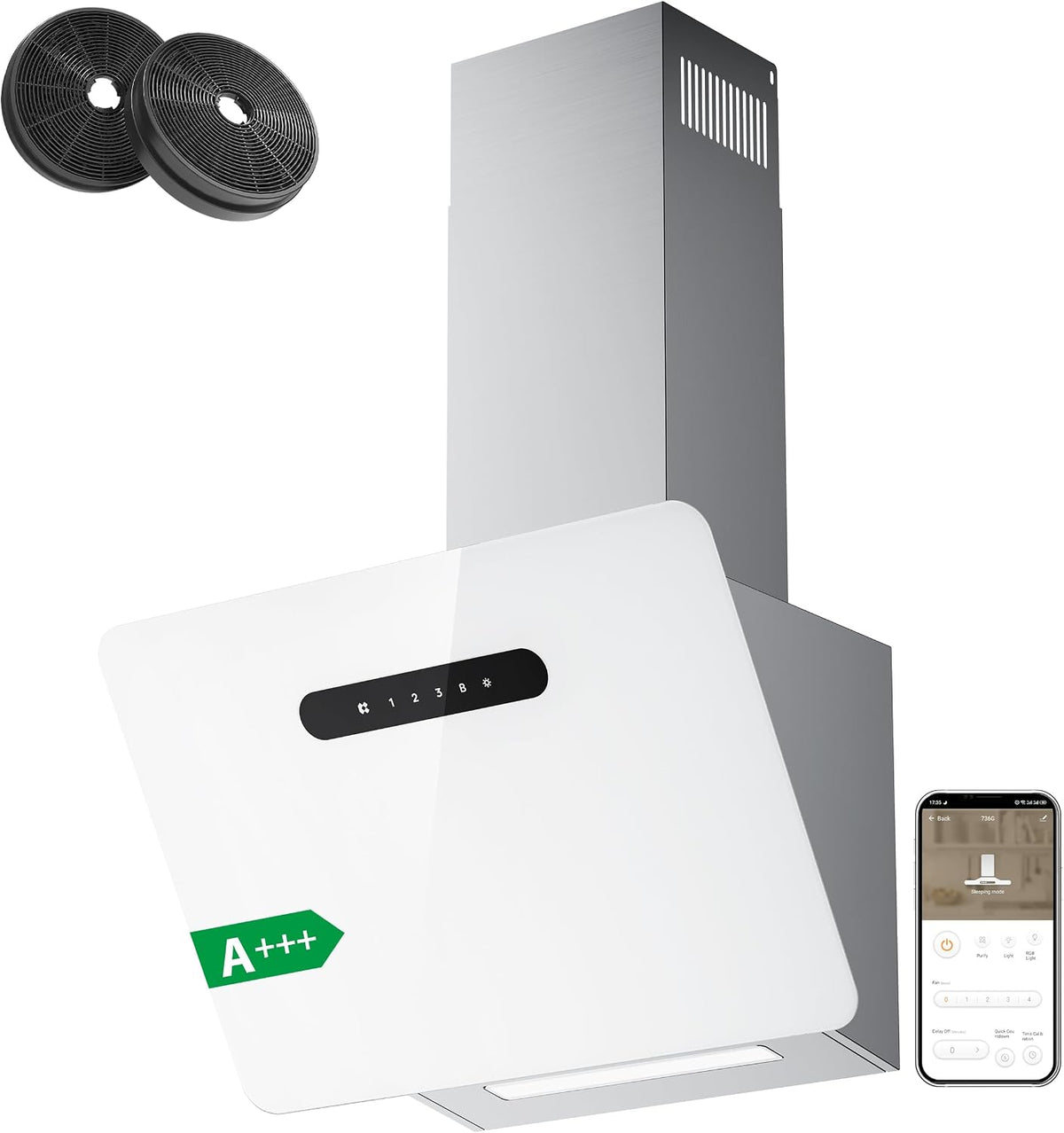 CIARRA hotte aspirante, 60 cm, 685 m, Blanc, ³/h - Classe A+++ - WiFi APP Connectée