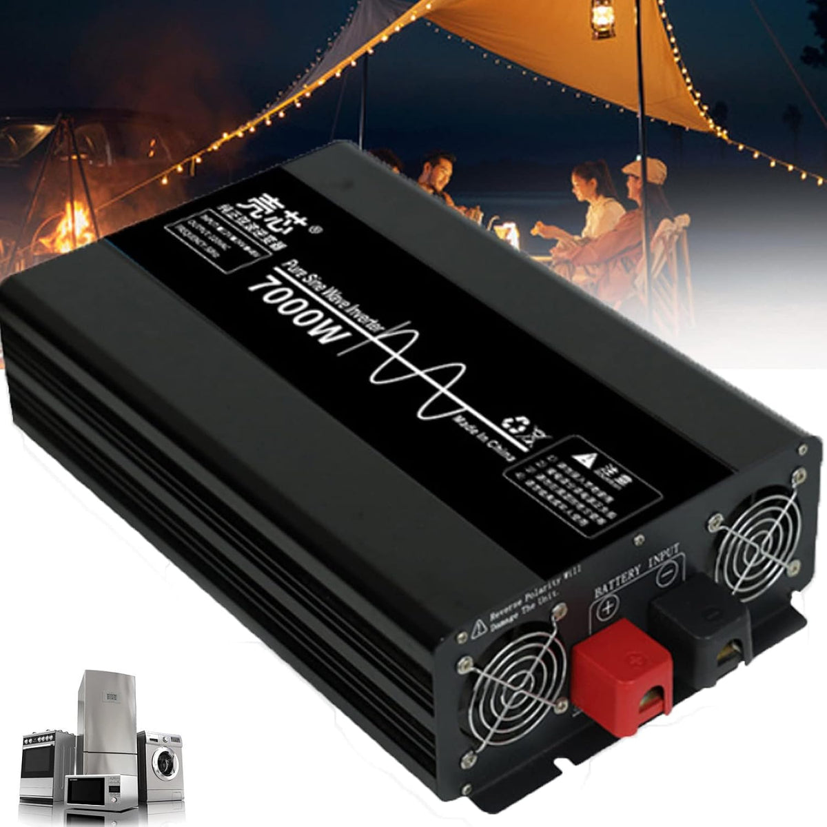 Générique convertisseur de tension, 12 V, 24 V, 220 V, 7000 W, Noir, à Onde sinusoïdale Pure DC à AC avec Prise