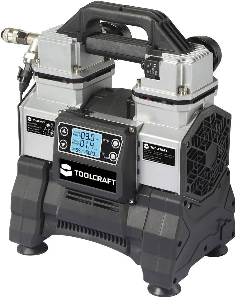 TOOLCRAFT Compresseurs d'air, 9 bar, Noir/Gris, TO-8952876 Compresseur d'air comprimé 18 VDC/230 VAC