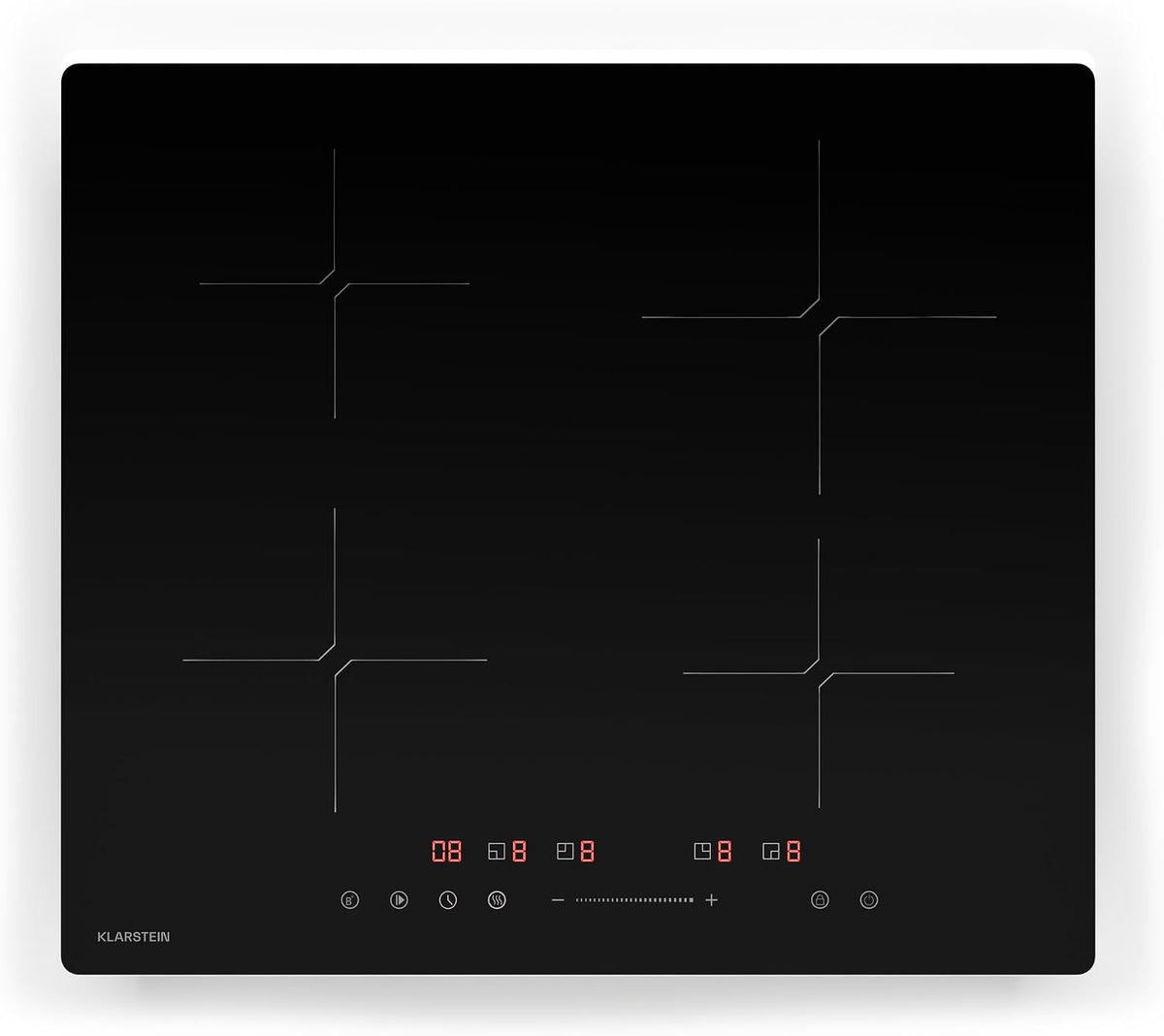 Tables de cuisson KLARSTEIN, 7800 W, 60 cm, Noir, PowerGlide Plaque Induction Encastrable - 4 Zones, 9 Niveaux