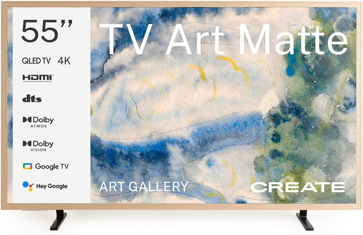 CREATE téléviseur, Bleu, / TV Art Matte/ Smart TV QLED 4K 55' Bois Clair/Écran antireflet, galerie d'art, Commande vocale
