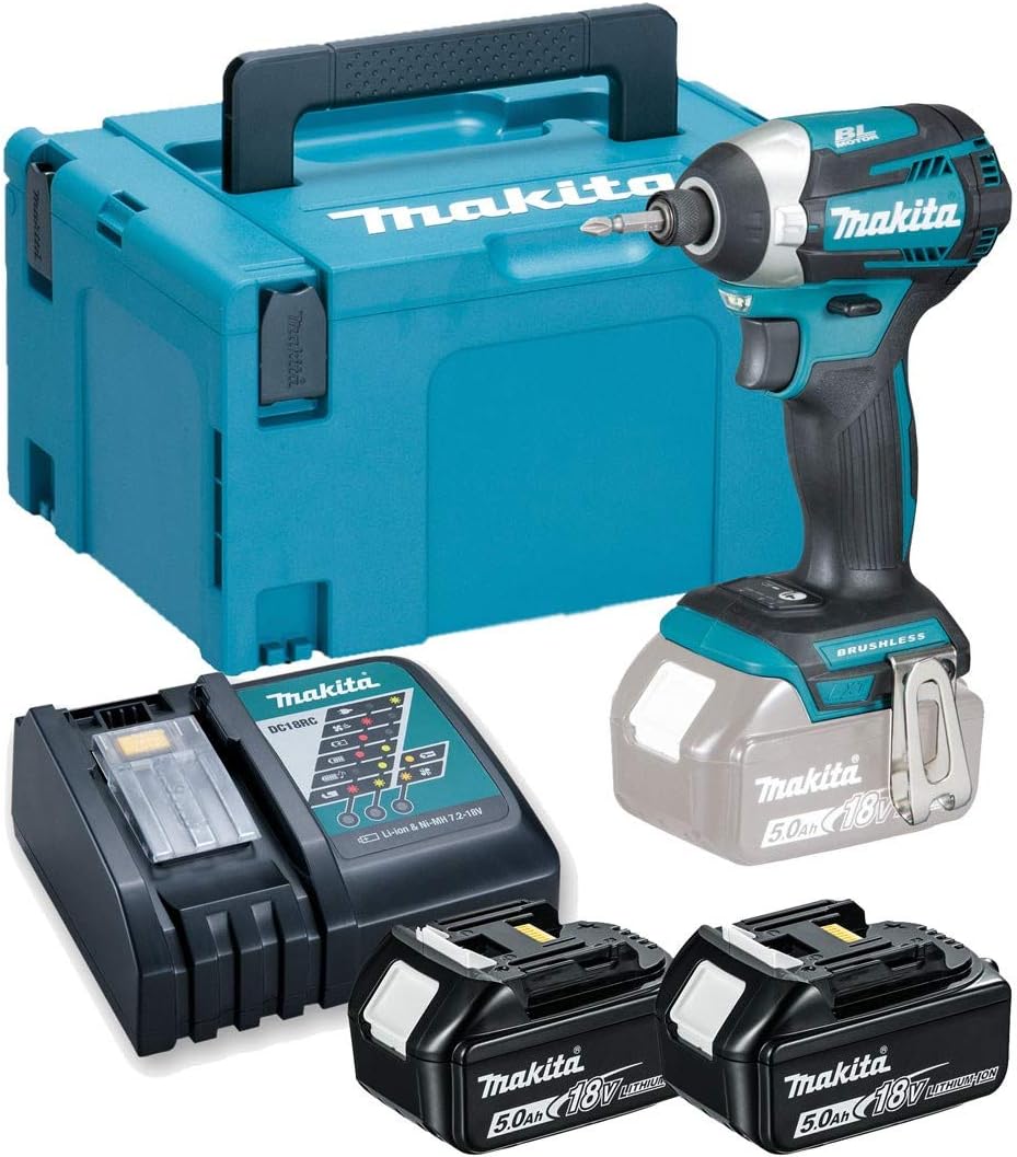 Makita visseuse à choc, 18 V, 2x5,0, Bleu/Gris, s LXT 175Nm ( Ah) en MAKPAC - DTD154RTJ