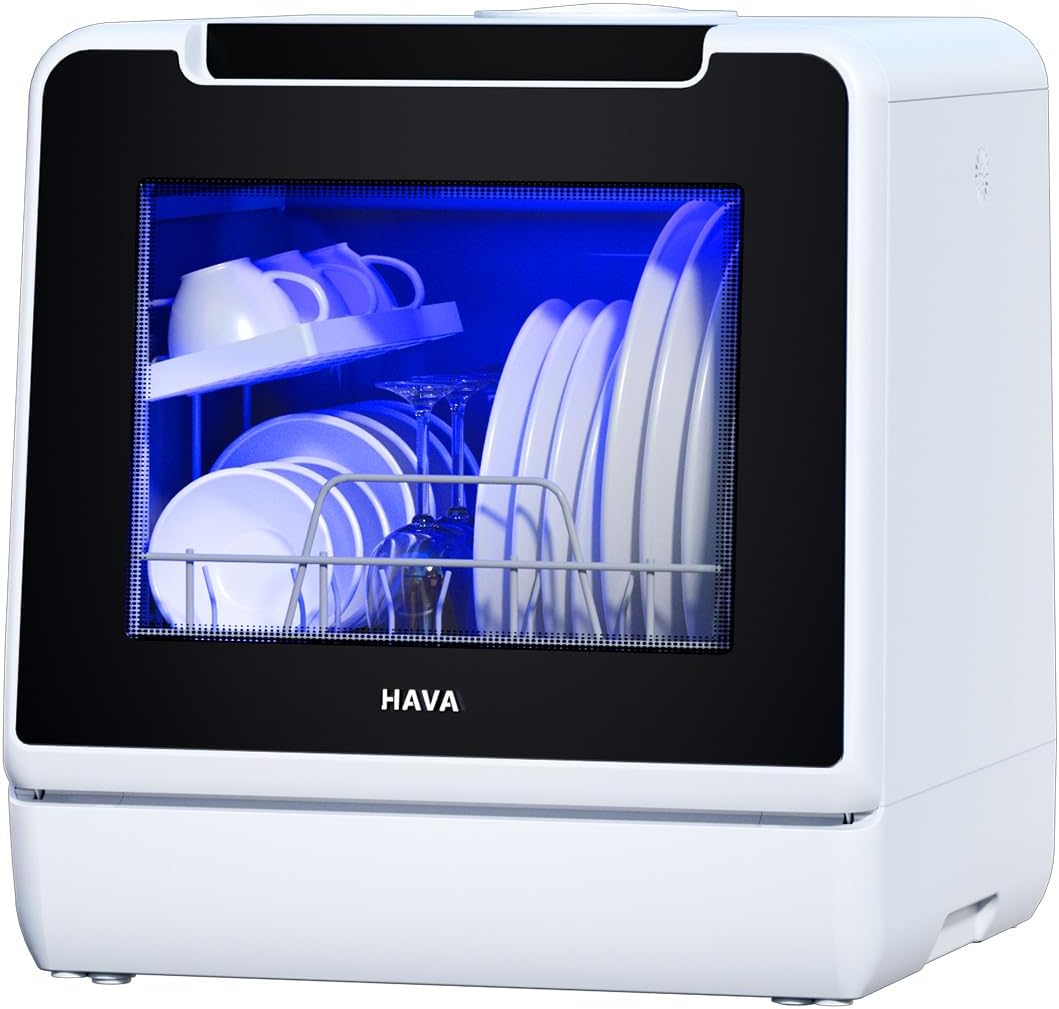 HAVA Lave-vaisselles posables, 5 L, Blanc, mini lave vaisselle, nouveau modèle amélioré 2024, 8 programmes de lavage
