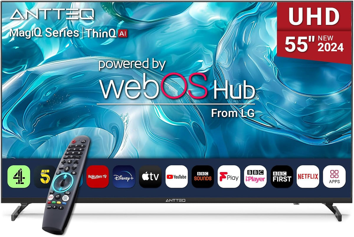 Antteq téléviseur, Noir, Smart TV MagiQ 55' UHD 4K WebOS, ThinQ AI MEMC fonctionne avec Alexa 2024 Télévision e